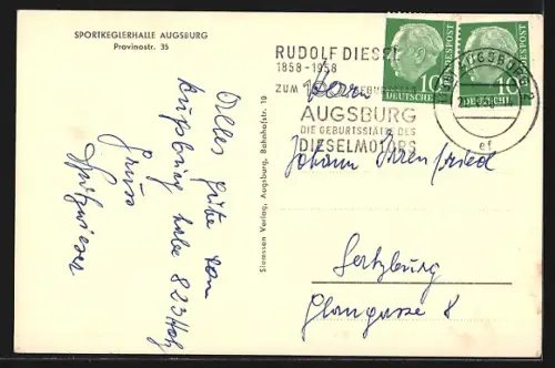 AK Augsburg, Sportkeglerhalle, Provinostrasse 35, Innenansicht