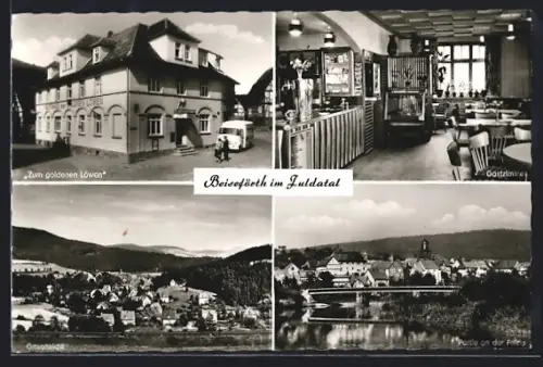 AK Beiseförth im Fuldatal, Gasthaus Zum goldenen Löwen, Inneres Gastzimmer, Fuldapartie