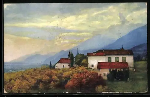 AK Marling b. Meran, Ortsansicht mit Bergpanorama