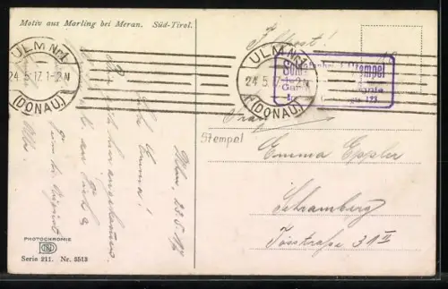 AK Marling b. Meran, Ortsansicht mit Bergpanorama