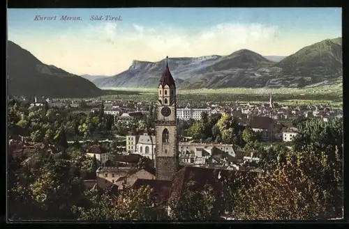 AK Meran /Süd-Tirol, Ortsansicht mit Kirche