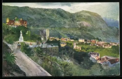 Künstler-AK Merano, Aussicht von der Promenade