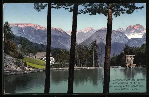 AK Ritten bei Bozen, Wolfsgrubensee mit Schlern und Rosengarten