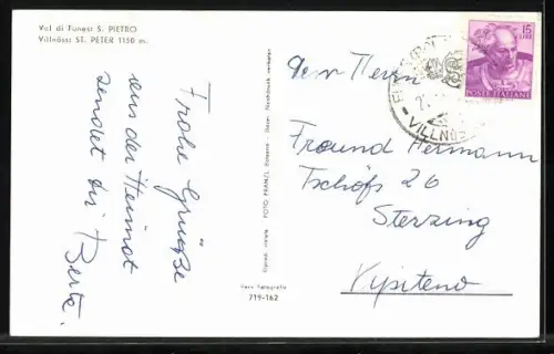 AK St. Peter /Villnöss, Ortsansicht mit Kirche vom Berghang aus