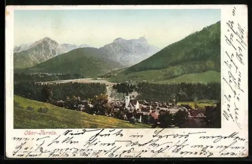 AK Ober-Tarvis, Ortsansicht gegen die Berge