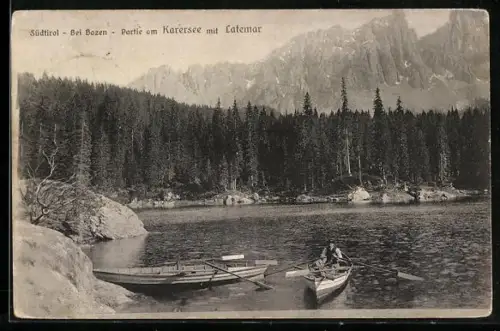 AK Bozen /Südtirol, Partie am Karersee mit Latemar