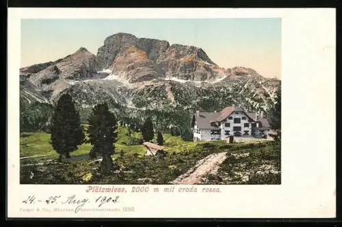 AK Prags, Hotel Plätzwiese mit croda rossa