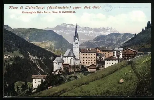 AK Pieve di Livinallongo, Panorama mit Kirche gegen Boe