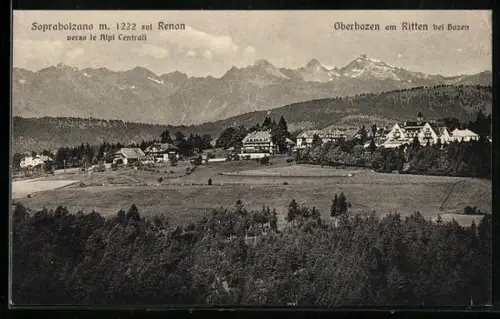AK Oberbozen am Ritten, Blick auf den Ort vor Bergkulisse