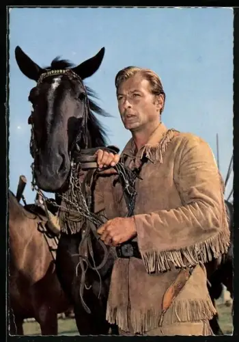 AK Schauspieler Lex Barker mit Pferd in dem Film Winnetou, Teil 2