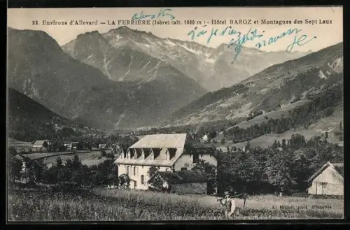 AK La Ferrière /Isère, Hôtel Baroz et Montagnes des Sept-Laux