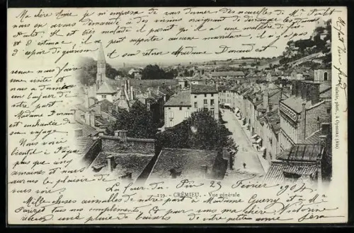 AK Crémieu, Vue générale des toits et de la rue principale