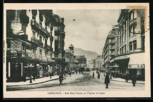 AK Grenoble, Rue Félix Paulat et l`église St-Louis