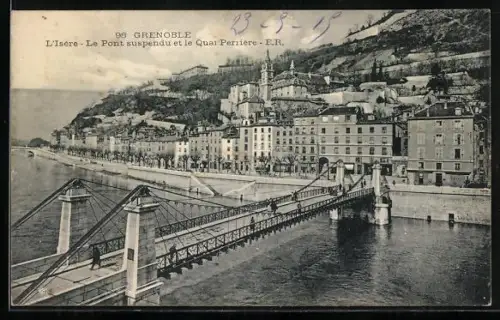 AK Grenoble /L`Isère, Le Pont suspendu et le Quai Perrière