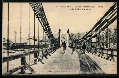 AK Grenoble, Le Pont suspendu sur le Drac et la Chaîne des Alpes