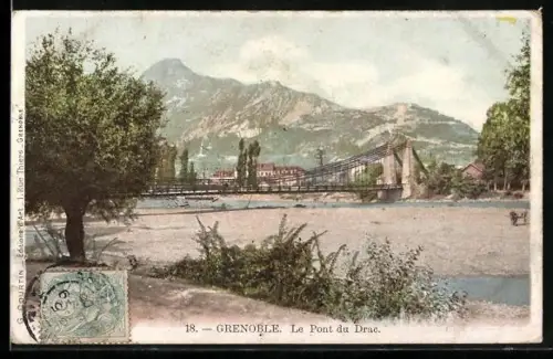 AK Grenoble, Le Pont du Drac et vue sur les montagnes environnantes