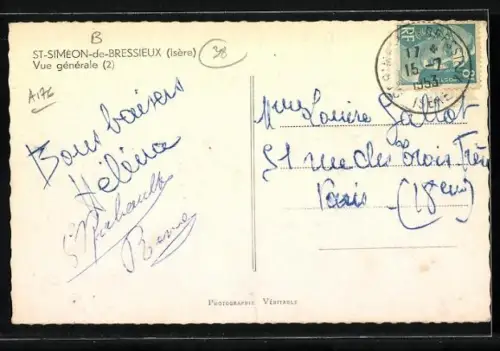 AK St-Siméon-de-Bressieux /Isère, Vue générale du village et de la campagne environnante