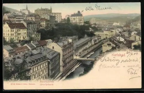 AK Karlsbad, Teilansicht mit Hotel Haus Wiener