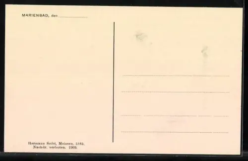 AK Marienbad, Blick nach der Bahnhofstrasse und Café Egerländer