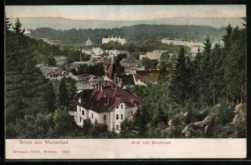 AK Marienbad, Blick vom Steinbruch auf den Ort