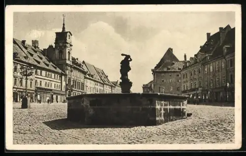 AK Eger, Markt mit Rolandbrunnen