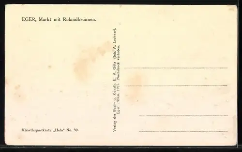 AK Eger, Markt mit Rolandbrunnen