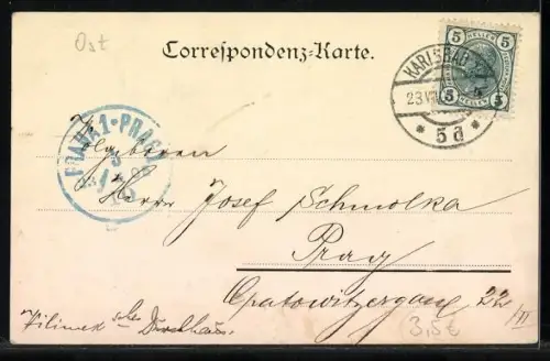 AK Karlsbad, Schlossberg mit Denkmal