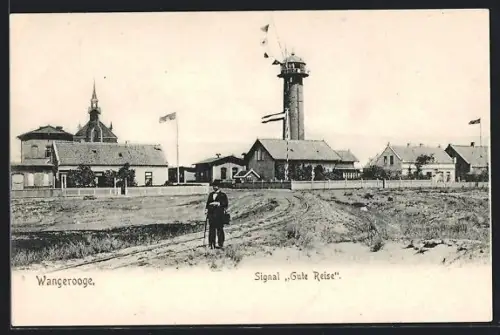 AK Wangerooge, Flaggensignal Gute Reise am Leuchtturm
