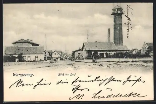 AK Wangerooge, Blick ins Dorf mit Leuchtturm