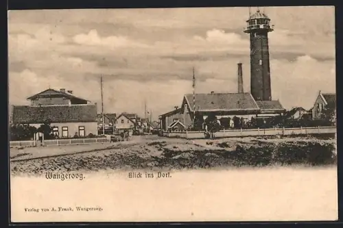 AK Wangeroog, Blick ins Dorf mit dem Leuchtturm