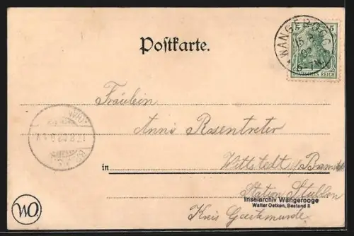 AK Wangeroog, Blick ins Dorf mit dem Leuchtturm