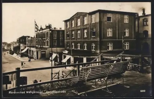 AK Wangerooge, Zedeliusstrasse mit der Buchhandlung und dem Hotel Hanken