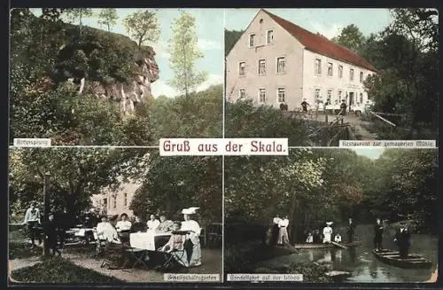 AK Löbau, Gasthaus Skala, Restaurant zur gemauerten Mühle, Gondelfahrt