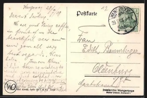 AK Wangerooge, Blick in die Zedeliusstrasse nach dem Leuchtturm