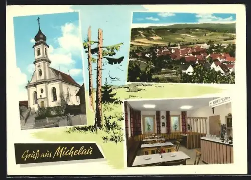 AK Michelau /Steigerwald, Kirche, Ortsansicht, Gasthof Robert Zinser