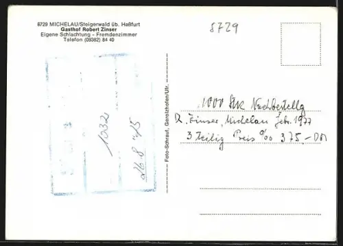 AK Michelau /Steigerwald, Kirche, Ortsansicht, Gasthof Robert Zinser