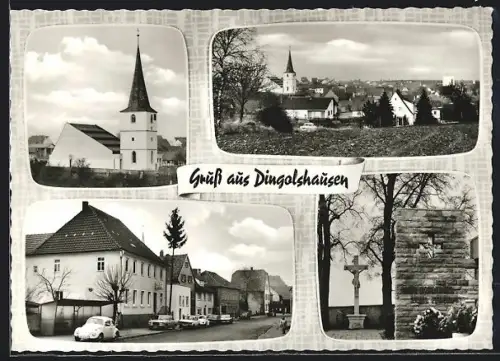 AK Dingolshausen, Gasthaus Anton Freitag, Kirche, Denkmal