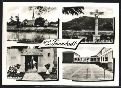 AK Traustadt /Ufr., Teilansicht, Zabelstein, Kriegerdenkmal, Verbandsschule