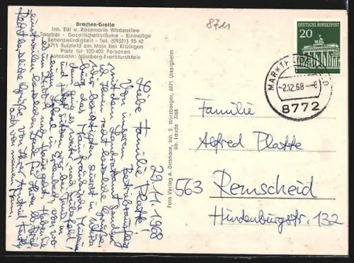 AK Sulzfeld am Main, Gasthaus Drachen-Grotte, Inh. Edi u. Rosemarie Wadenklee