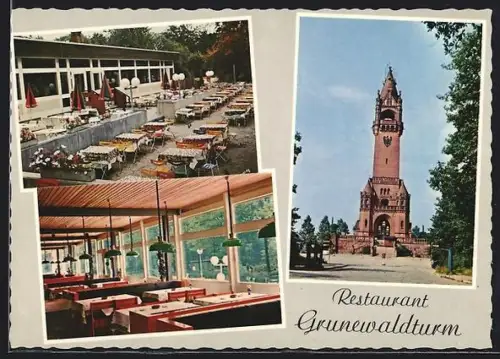 AK Berlin, Restaurant Grunewaldturm, Bes. Karin Schrader, Innen- und Aussenansicht