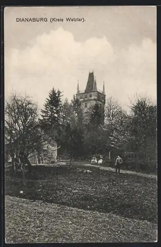 AK Dianaburg /Wetzlar, Blick auf den Burgturm und Umgebung