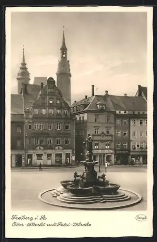 AK Freiberg i. Sa., Ober-Markt mit Petri-Kirche