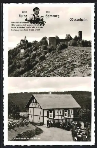 AK Gössenheim, Ruine Homburg, Gasthaus Weinschenke an der Ruine