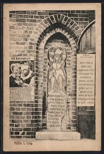 AK Mölln i. Lbg., Till Eulenspiegel-Gedenkstein, Relief, Inschrift