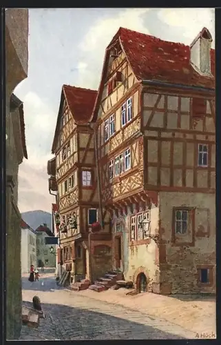 Künstler-AK Bad Orb, Alte Häuser in der Hauptstrasse