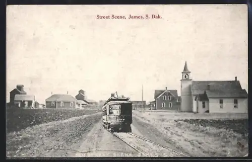 AK James, S.Dak, Street-Scene, Strassenbahn