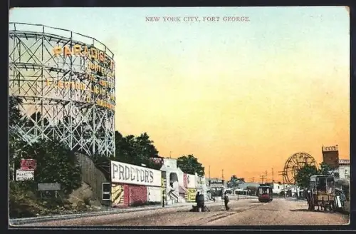 AK New York City, NY, Fort George mit Strassenbahn