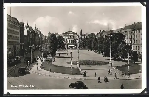 AK Posen, Wilhelmplatz mit Strassenbahn