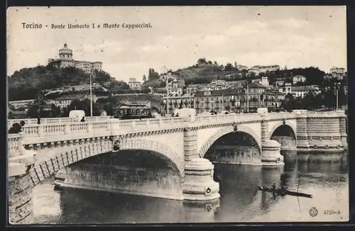 AK Torino, Ponte Umberto I. et Monte Cappuccini, Strassenbahn