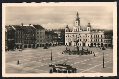 AK Budweis / Ceske Budejovice, Geschäfte am Hauptplatz